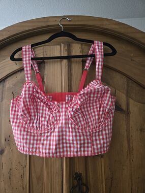 Colsie Red and White Gingham Bustier Top